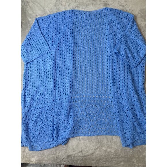 Women’s Catherines Knitted Open Cardigan Imported Yarns Blue Plus 3X - Picture 9 of 11